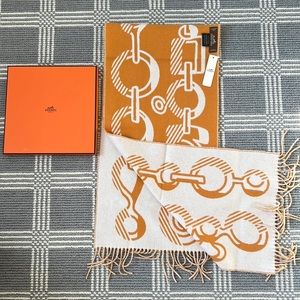 Brand new hermes cashmere orange cream scarf muffler